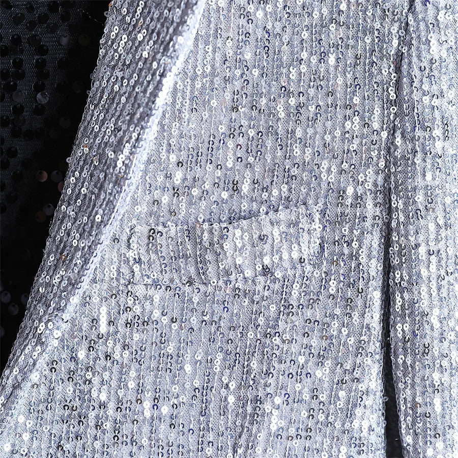 Shiny Silver Sequins Glitter Jacket