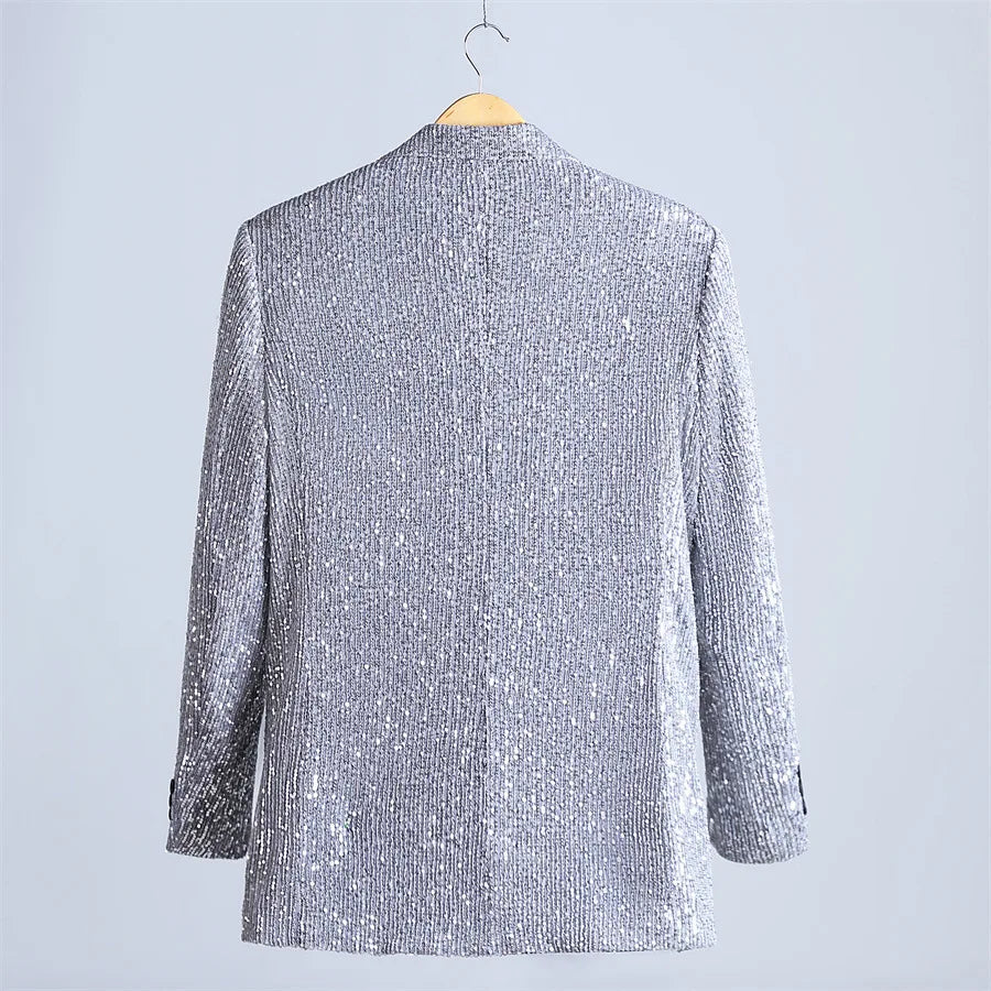 Shiny Silver Sequins Glitter Jacket